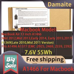 Damaite 노트북 배터리 맥북 에어 13 인치 A1466 (미드 2012 조기 2015,2017) 7.6v 55Wh A1466/1405