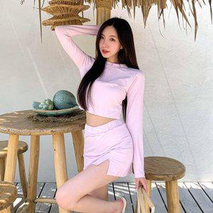 [옷자락]여자 바캉스 스판 무지 래쉬가드 크롭 긴팔 집업