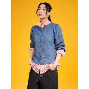 에잇세컨즈 퍼프소매 데님 블라우스 - 블루 634391