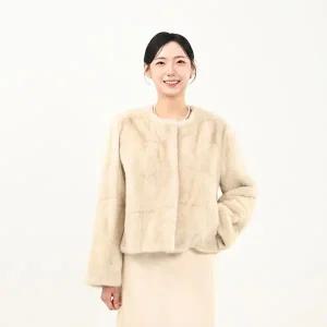 우진모피(WJ) 코펜하겐 퍼 휘메일 노카라 아이보리 밍크코트 국내생산 본사직영