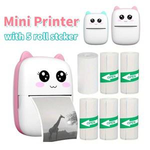 고양이 스티커 미니 프린터 1200MAH 잉크 프리 열전 무선 블루투스 안드 사진 메이커 기계 아이 선물
