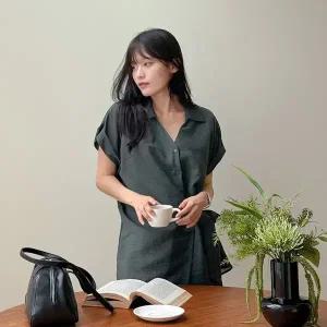 [빅사이즈]이블렛 헨프크 린넨 랩 리본 블라우스 제이스타일