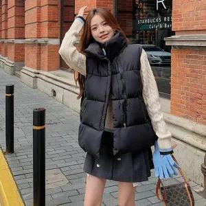[콩심팥심]여성 루즈핏 지퍼디테일 베이직 조끼패딩