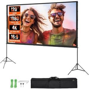 스탠드가 있는 VEVOR 프로젝터 스크린, 스탠드가 있는 120인치 16:9 4K 1080 HD 야외 영화 스크린, 삼각대와 캐리백이 있는 주름 없는 프로젝션 스크린, 홈 시어터 시네마 뒷마당 영화의