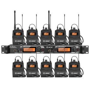스튜디오, 교회, 밴드 공연 녹음에 이상적인 LMBGM AR2090 모노 UHF 듀얼 채널 무선 인이어 모니터링 시스템. (2채널, 10바디팩)
