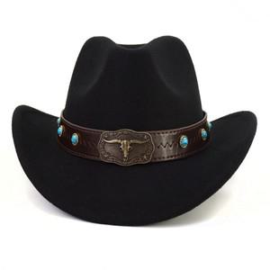 황소 머리 밴드 여성용 서부 카우보이 모자 남성 겨울 가을 재즈 Cloche 솜브레로 펠트 Fedoras Sun Cap