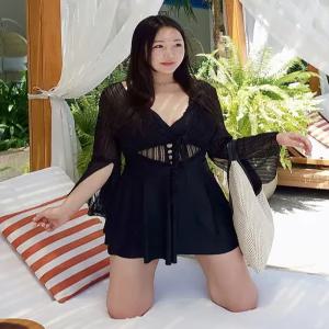 빅사이즈 말라보이는 비치 커버업 로브세트 래쉬가드 여성 원피스 수영복