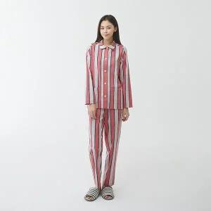 [JAJU](강남점)코튼 레이온 스트레치 멀티 스트라이프 파자마상하세트_PINK