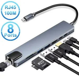 C타입랜선 LAN 젠더 Usb 8 In 1 Type C 31~4K HDMI 호환 허브 어댑터RJ45 SDTF 카드 리더기 Macbook 노트북