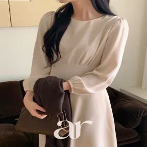 (여신룩/비율예뻐보이는/체형콤플렉스커버) 엔노브 퍼프 스트랩 플레어 롱 원피스 op16183