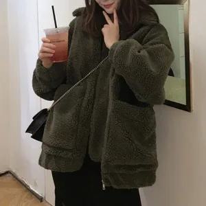 [하프클럽/]여자 덤블 집업 카라넥 양털 무지컬러 점퍼