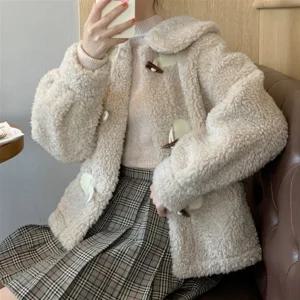여성 캐주얼 뽀글이 토글버튼 카라넥 양털 자켓