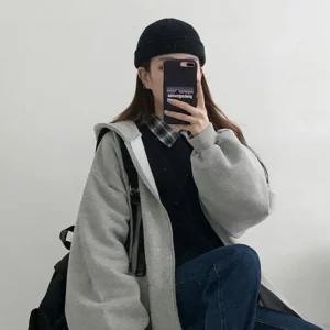 ONM 핏브루 오버핏 후드집업 그레이 맨투맨 빅사이즈