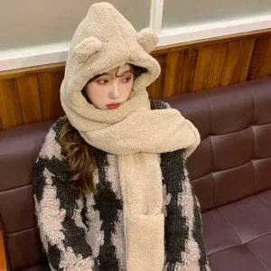 머플러 겨울 여학생 귀여운 곰돌이 귀도리 인생샷 모자머플러 곰돌이머플러 여행사진소품