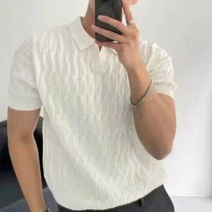 미니멀 데일리룩 맨즈무늬 시그니처 숏티 셔츠칼라 니트스웨터