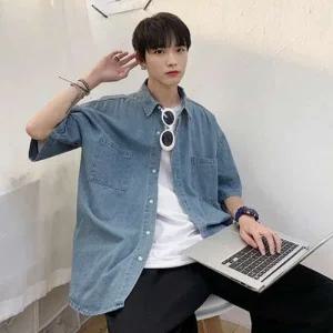 여름 캐주얼셔츠 루즈핏 데님 반팔셔츠 청남방 워크셔츠
