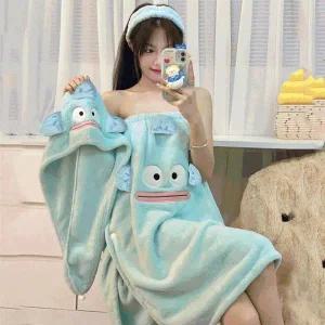 피쉬극세사 샤워가운 3p 캐릭터 머리수건 비치용