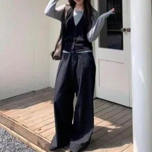 여성 골지 롱슬리브 레이어드 베스트 세트