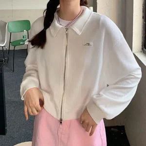 여자 데일리 루즈핏 골지 크롭 투웨이 후드 집업