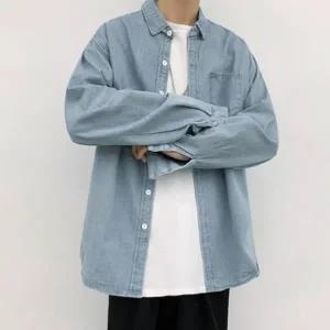 [다잇템] 남녀공용 빅사이즈 데님 진 셔츠 롱슬리브 베이직 셔츠