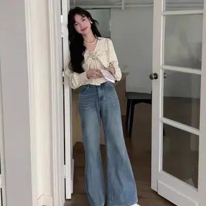 [하프클럽/]여자 키치무드 왕리본 스트라이프 퍼프 블라우스