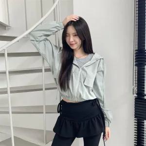 여성 캐주얼 포켓 크롭 후드 바람막이 자켓