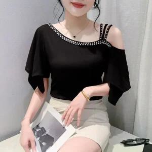 라인댄스복상의 원 오프숄더 자이브 블라우스 줌바 티셔츠 러플 밸리 살사 상의 라틴 소매