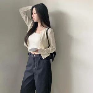 [다잇템] 여자 탱크 골지 민무늬 편한 레이온 페미닌 롱슬리브 가디건_22909660_588872