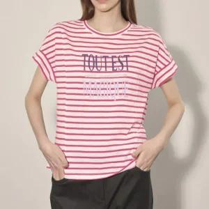[올리비아로렌]올리비아로렌 MG01 스트라이프 레터링 티셔츠 VOBAS4F7111 (41153595)