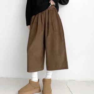 여자 겨울골덴바지 와이드핏 8부 핀턱 밴딩 면바지