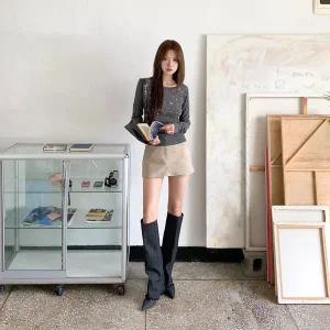 [옷자락]여성 심플 면혼방 스판 징버튼 미니 치마바지_P405988829