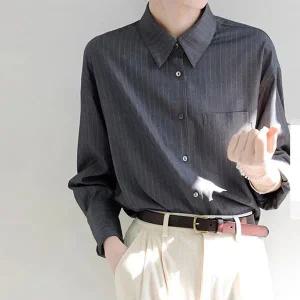 [하프클럽/]모노 스트라이프 루즈핏 셔츠 blk003955