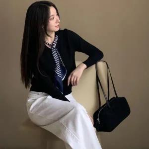 [하프클럽/]여성용 클래식 레이어드 긴팔 가디건 타이 스타일 표준핏