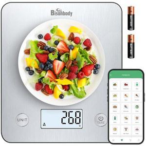 바이슨바디 스마트 스케일, 앱을 통한 디지털 주방 스케일 - 칼로리, 매크로, 단백질, 5개 단위, LCD 디스플레이, 타레 기능, 부위 제어, 요리 및 식사 준비를 위한 계산기