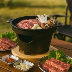 무쇠 주물 미니 화로 1인 가정용 캠핑 고기 바베큐 구이 고체연료