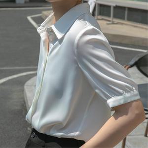 면접룩 찰랑찰랑 새틴 반팔 블라우스 깔끔한블라우스