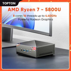 TOPTON AMD 라이젠 7 5800U R5 4500U 게이밍 미니 PC 윈도우 11 NVMe SSD 2.5G LAN 휴대용 데스크탑 컴퓨터