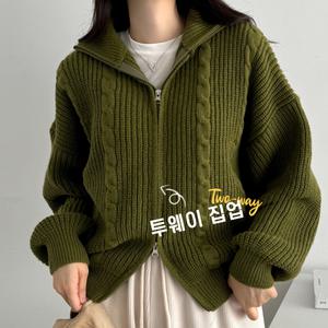 [하프클럽/이버유]투웨이 도톰 케이블 하이넥 꽈배기 오버핏 니트 집업 자켓 가디건