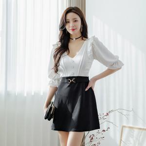채핏 드리밍 배색플레어 원피스 섹시 미니 글램 a라인 플레어 프릴 여친룩 데이트룩