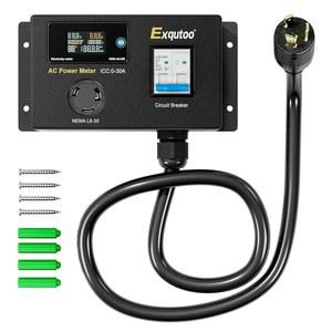 Exquutoo AC 전력계, 120VAC L6-30P ~ L6-30R 콘센트(브레이커 및 전압계 포함), LCD 디지털 실시간 디스플레이, 다기능 모니터 콘센트, RV 및 발전기용 이상적인 테스터, 나사 포함, 30A