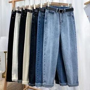 찢어진 와이드 여자통 키작녀 린넨데님팬츠 여성용 청바지 디스트레스드 데님 코튼 바지 하이 웨이스트 스