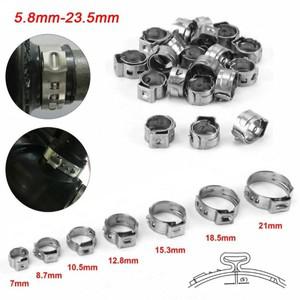 10Pcs 5.3-31mm 호스 클램프 단일 귀 무단 구색 키트 파이프 클립 고정 304 스테인레스 스틸 파이프 후프
