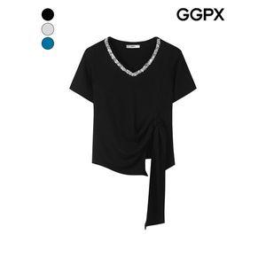[하프클럽/GGPX]스팽글 V넥 매듭 티셔츠 (GP4TS038F)