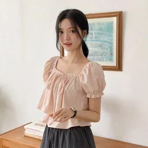 (2way/오프숄더/러블리무드) 뮤잉 밴딩 리본 캉캉 반팔 블라우스 bs8205