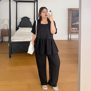 [빅사이즈]이블렛 할라헨 엠보 티블라우스 팬츠 SET 제이스타일