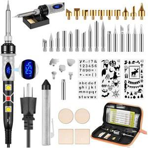 파이로그래피 펜 키트 43Pcs, 납땜 다리미 키트, 온도 조절 가능한 200~450 의 목재 연소 80W 엠보싱/카빙/납땜/파이로그래피용 DIY 도구 세트
