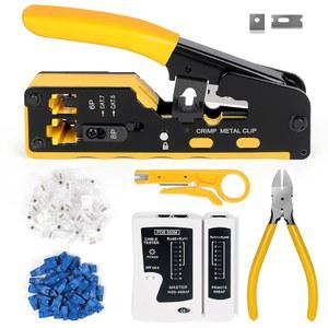 [미국배송] WAKHOW RJ45 크림프 공구 블레이드 포함되어 부츠가 50PC 테스터 커넥터 및 스루 CAT5 크림핑 있습니다 수리 CAT6 미니 스트리퍼 패스 스트레인 케이블 릴리프 키트에는 네트워크 이더넷 키트 CAT7 크림