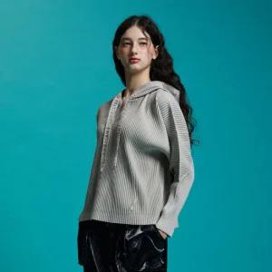 [라플리] V넥 후드 플리츠 티셔츠_LPTSF024002