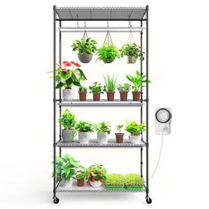 바리나 식물 스탠드, 그로우 라이트, 3FT T5 5000K 36W 3팩 LED 풀 스펙트럼 실내 DIY 선반, 라이트 화분 스탠드 디스플레이 랙, 4단 35.4