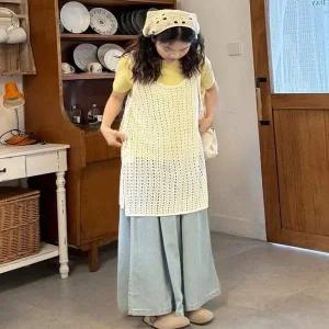 2컬러 라운드넥 여름 양옆 트임 귀여운 그물 롱조끼